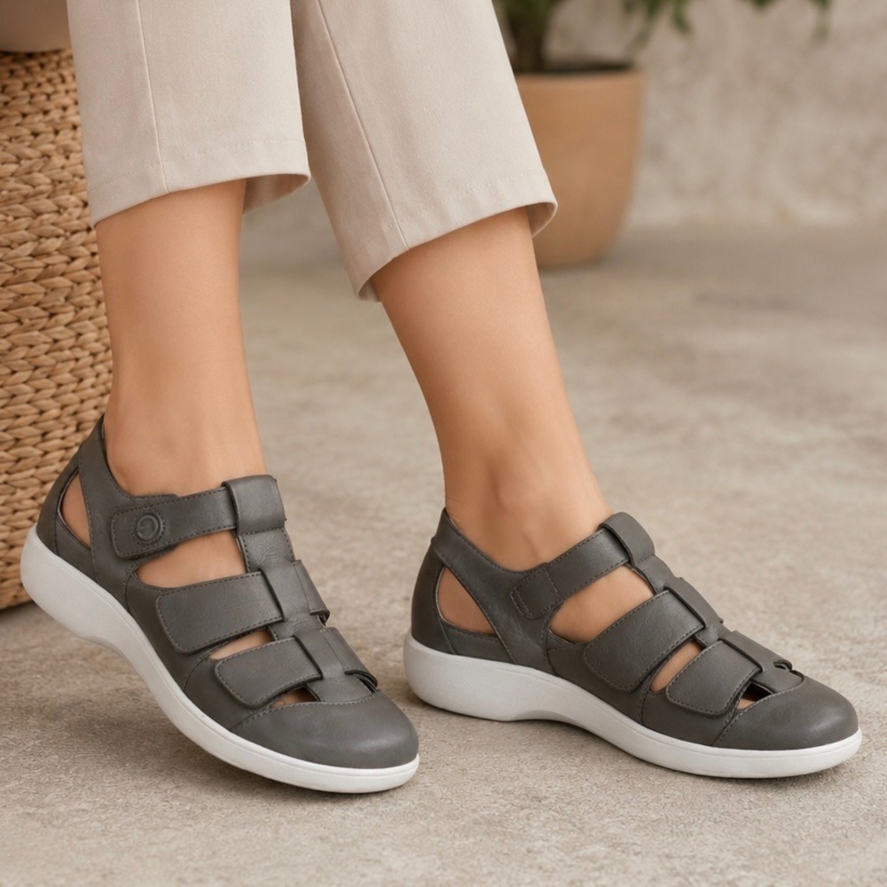 TRAQ by Alegria Grey Leather Fisherman Walking Shoes TRA-TRE-5035 Womens 38